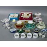 A box of six Coalport china place markers, floral encrusted, a Royal Albert Old Country Roses