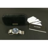 Guess gentleman's wristwatch in stainless steel case, quartz date movement, with blue sunburst dial,