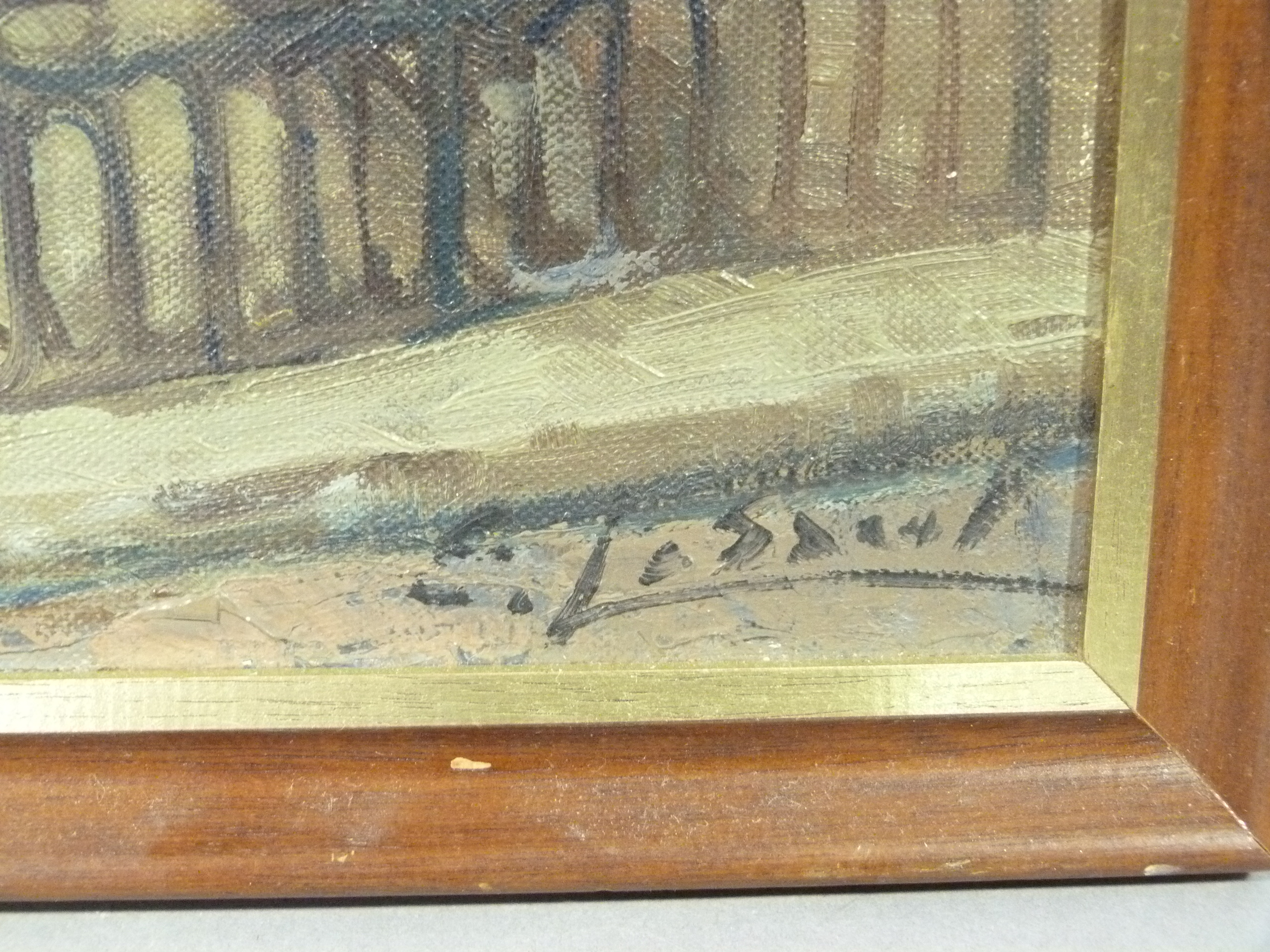 Continental school 20th century, street scene with figures, oil on canvas, signed to lower right, - Image 3 of 3