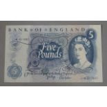 Bank of England J B Page blue five pounds replacement note prefix 11m rare GVF