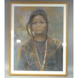 Peter Alcontera, half portrait of a native American girl, pastel, signed and dated 1987 to lower