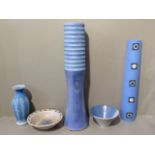 Studio Pottery and other ceramics including three vases and two bowls, one with crystalised glaze to