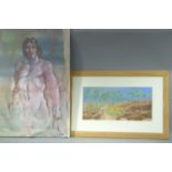 Peter Rolph, figure walking through the outback, pastel, 75cm x 53cm; together with a three