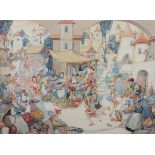 ARR Patience Arnold (1901-1992) Fairyland market place with fairy folk buying flowers, fruit,