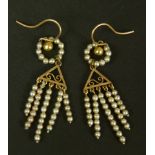 A pair of Edwerd VII seed pearl festoon ear pendants, in 9ct gold, fashioned as a circlet and