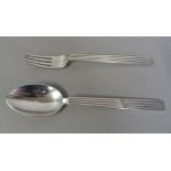 Georg Jensen, a sterling silver reeded handled spoon and fork, stamped mark Georg Jensen