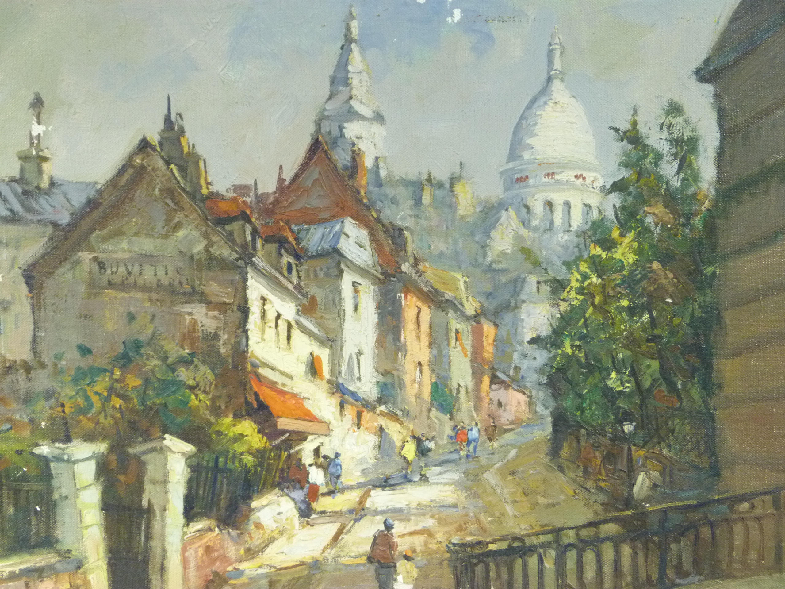 Continental school 20th century, street scene with figures, oil on canvas, signed to lower right, - Image 2 of 3