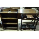 A set of oak bookshelves the arched back with cutout above four shelves, together with an oak barley