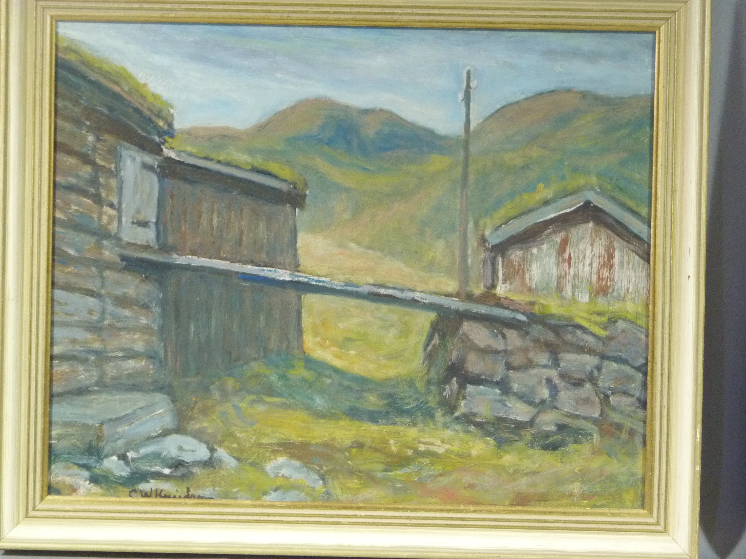 C W Knudsen, alpine landscapes with shepherds' huts, oil on board, signed, 31cm x 39cm and 37cm x - Image 3 of 4