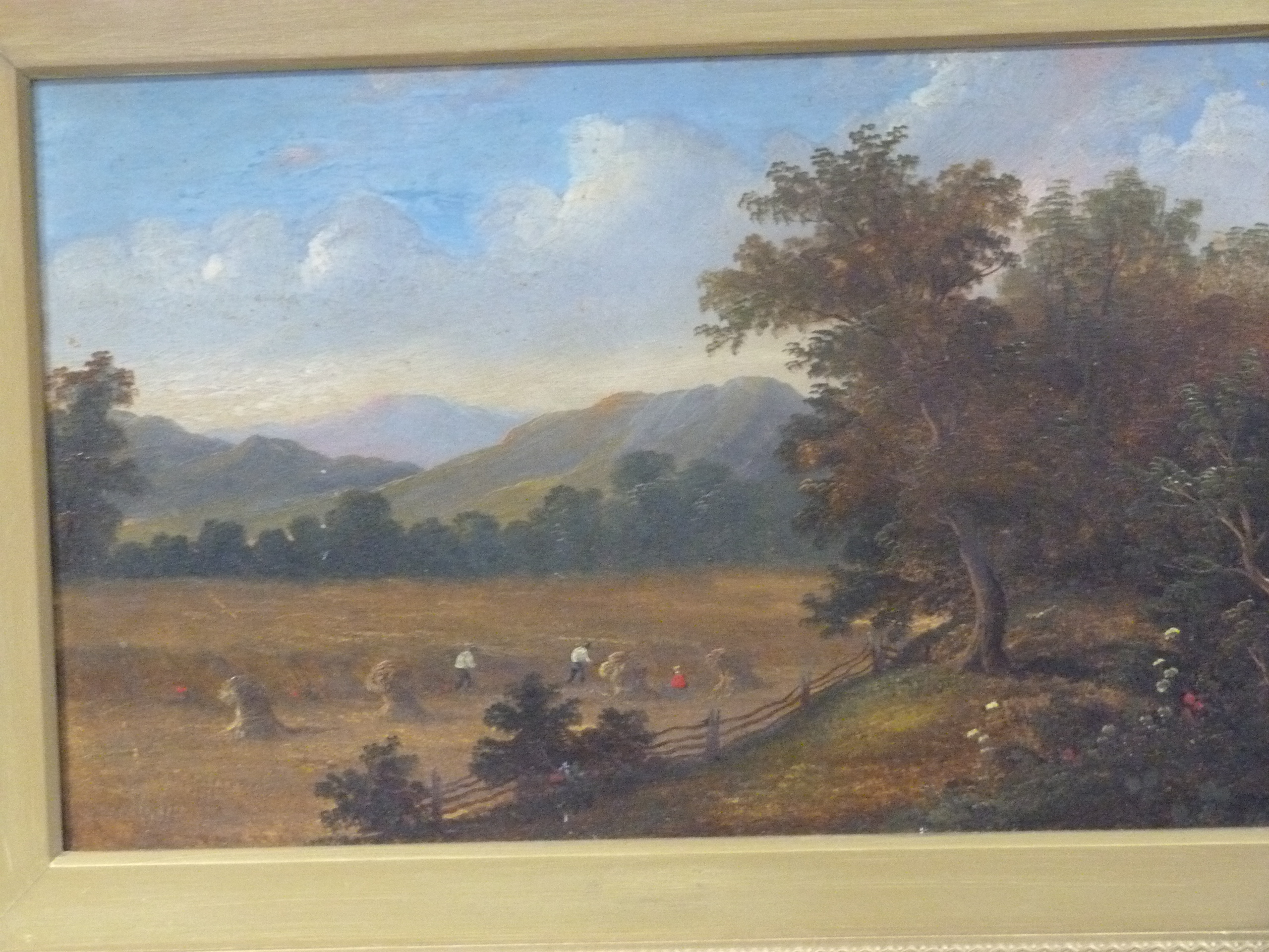 A 19th century harvest scene under blue skies, oil on canvas, unsigned - Image 2 of 2