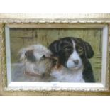 D Hellewell - portrait of two dogs, oil on artists board, 24cm x 38cm, framed