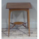 An Edwardian mahogany and satinwood banded occasional table with label for Trapnell & Gane, Queens