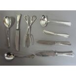 A small quantity of Danish silver cutlery and silver handled cutlery including cake knife, butter