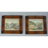 A pair of 19th century prints 'The Duelists' and 'Military Execution' later coloured mahogany and