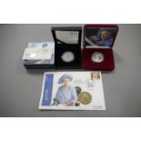 UK silver proof 5 pounds 2002 Queen Mother Memorial crown 1900-2002 and silver proof 5 pounds
