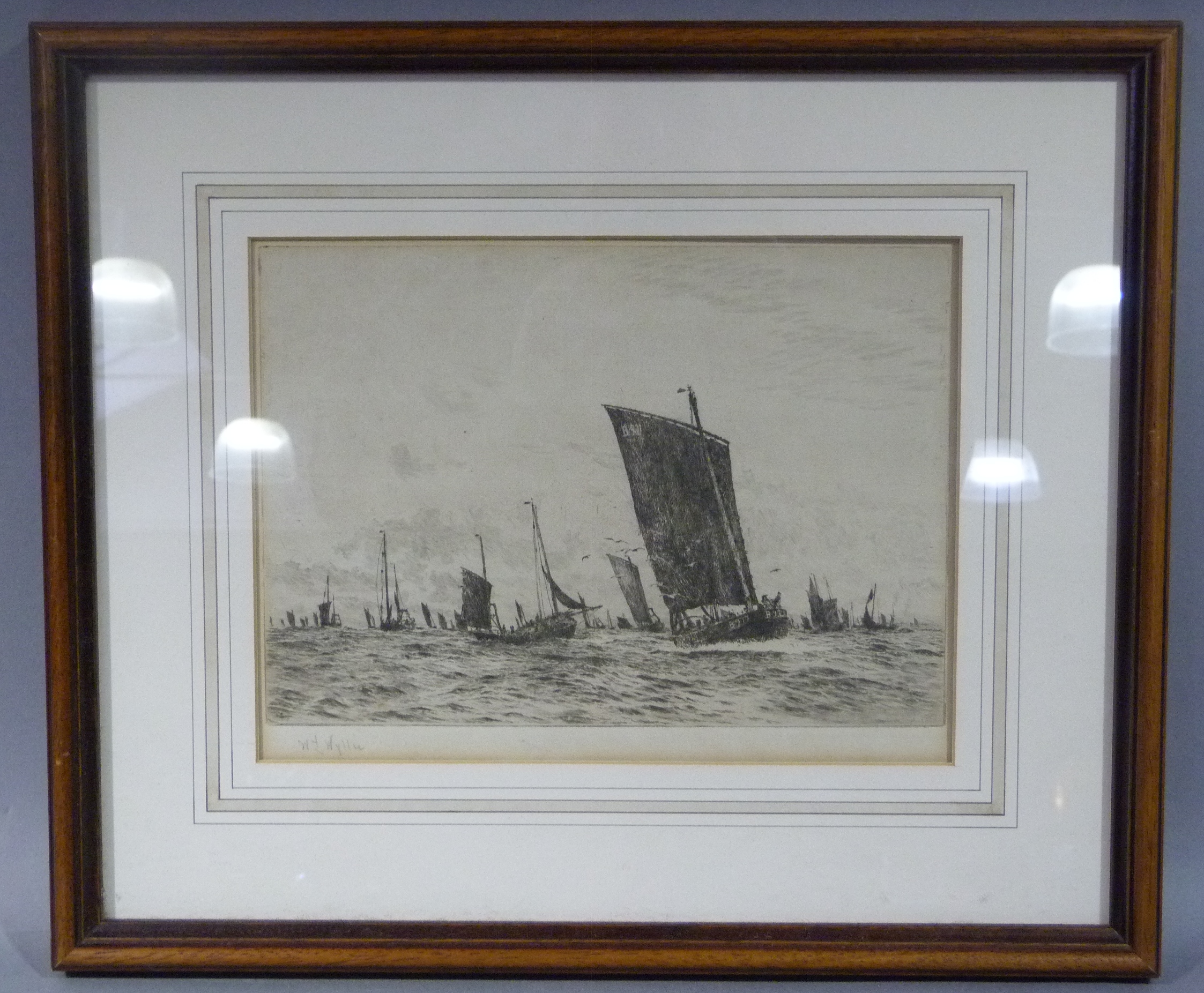 By and after William Lionel Wyllie (1851-1931) Etaples fishing fleet, black and white etching,