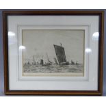 By and after William Lionel Wyllie (1851-1931) Etaples fishing fleet, black and white etching,