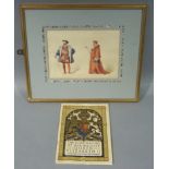 A portrait of Henry VIII with Cardinal Wolsley, watercolour, together with a Coronation of Queen