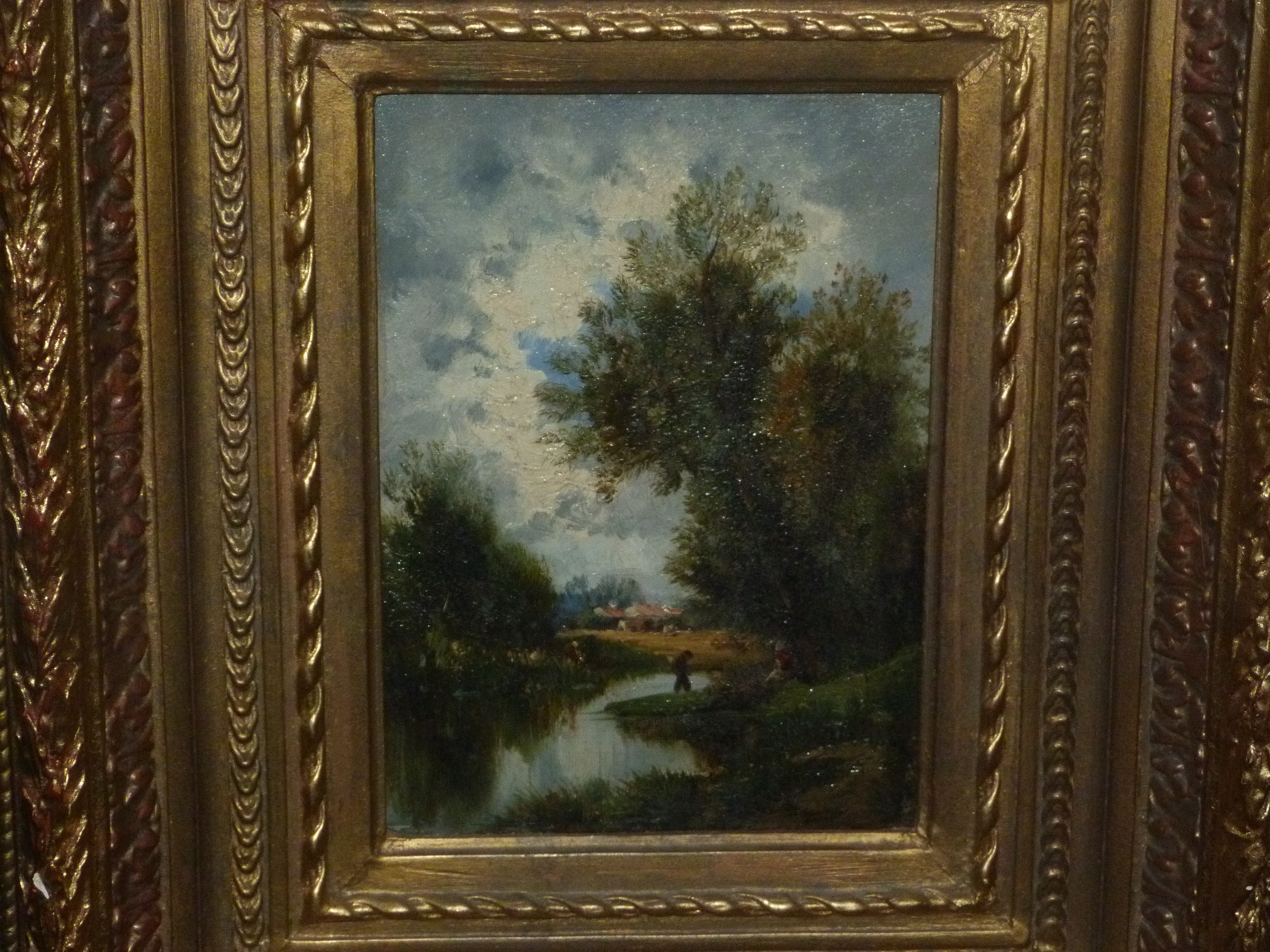 River landscape with figures, oil on panel, 21.5cm x 15.5cm, unsigned - Image 2 of 2