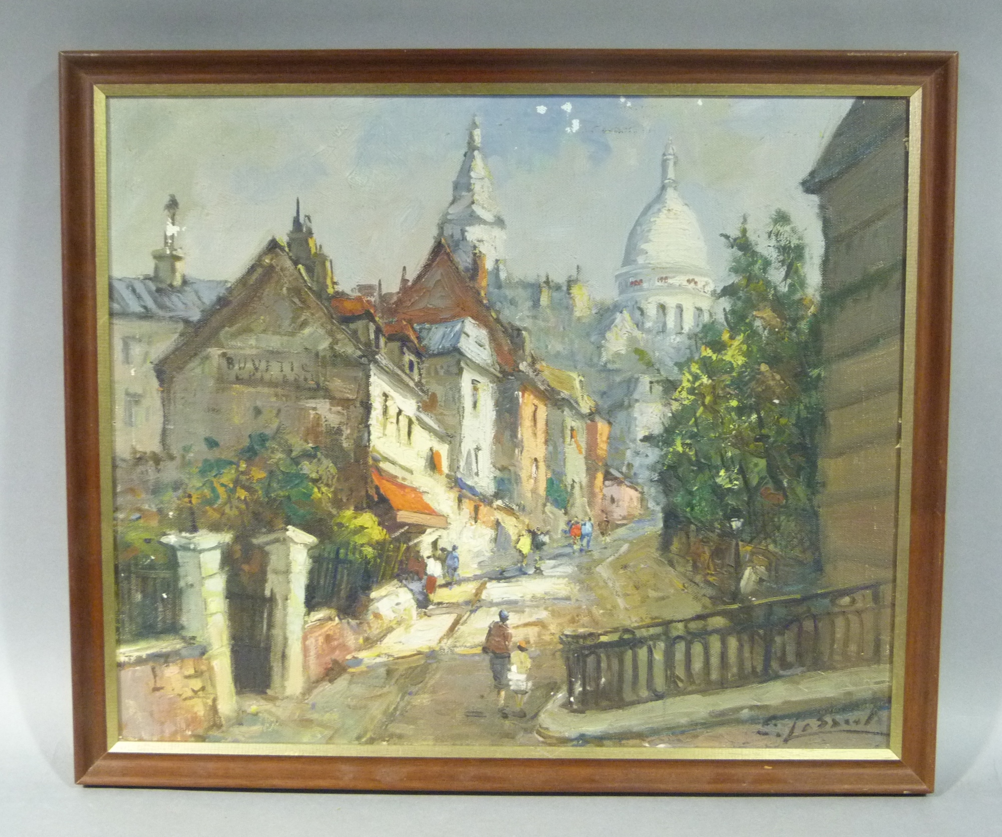 Continental school 20th century, street scene with figures, oil on canvas, signed to lower right,
