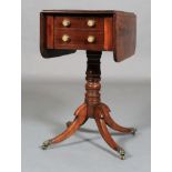 A George IV mahogany Pembroke work table, having twin drop leaves, two drawers with brass rosette