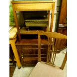 A mahogany Hepplewhite style single chair with upholstered seat, a glass top mahogany side table