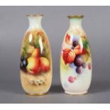 A matched pair of still life painted small baluster vases by Kitty Blake and E Townsend, the