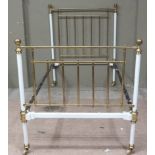 A Victorian brass railed and whited painted iron framed single bedstead with knob finials