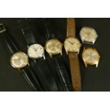 Six gentleman's wristwatches and watch heads, all with jewelled lever movement, including makes