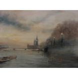 ARR John Barrie Haste (1931-2011), Westminster from the Victoria Embankment at dusk, oil on board,