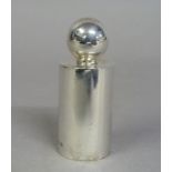 A Christoph Widmann silver scent glass bottle of cylindrical form with spherical stopper, 7cm