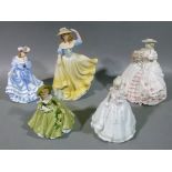 Five china figures of ladies by Coalport and other makers