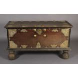 A 19TH CENTURY HARDWOOD AND BRASS MOUNTED DOWRY CHEST