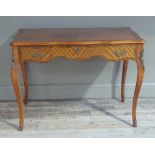 A reproduction French style side table mahogany with quarter veneered and rosewood effect cross