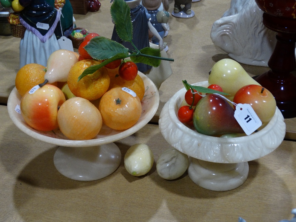 A Group Of Contemporary Carved Alabaster Fruit Stands & Fruit