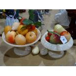 A Group Of Contemporary Carved Alabaster Fruit Stands & Fruit