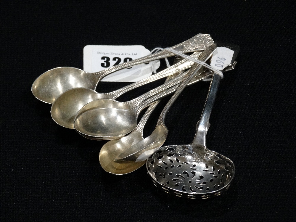 A Set Of Six 1935 Jubilee Silver Tea Spoons, Together With A Silver Sugar Sifter, 140grm