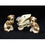 A Wade Porcelain Pegasus Vase, Together With A Pair Of Small Staffordshire Pottery Dogs
