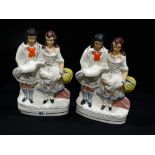 Two Staffordshire Pottery Figural Groups, 11" High