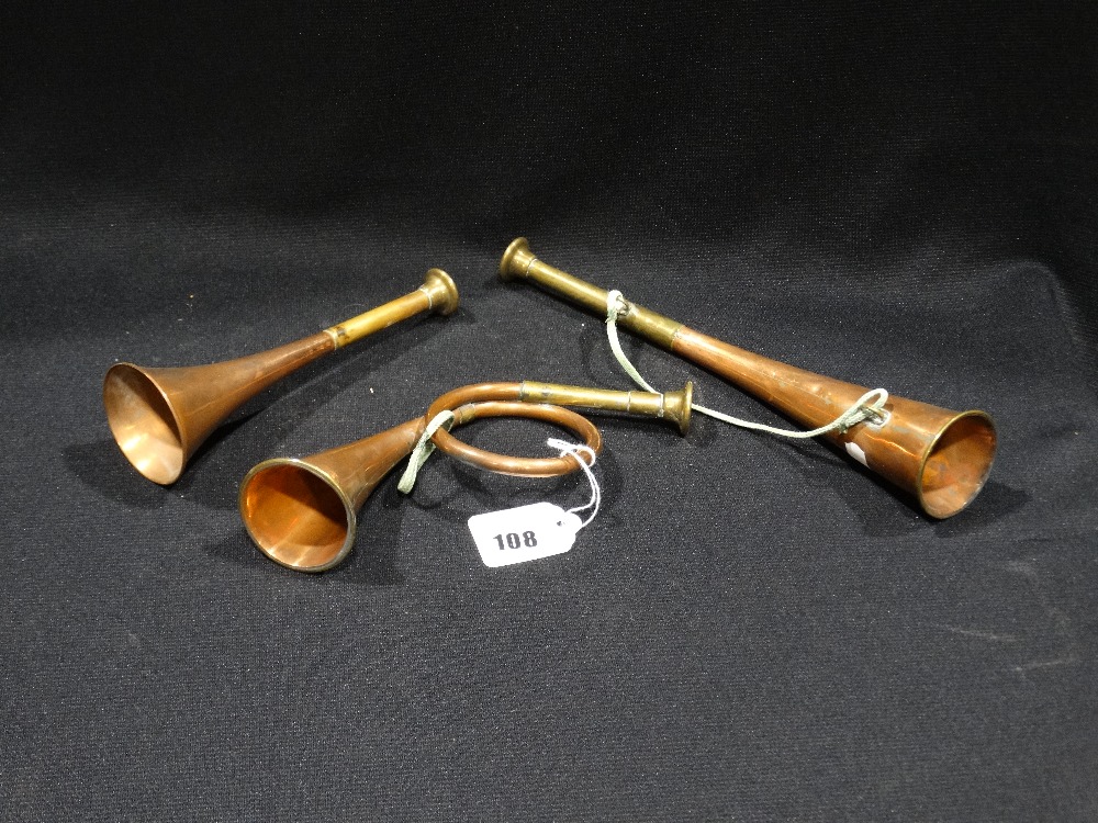 Three Copper & Brass Hunting Horns