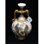A Late 19th Century Royal Worcester Blush Ivory Gilt & Enamel Two Handled Vase, Decorated With