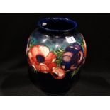 A Large Moorcroft Blue Ground Anenomie Pattern Bulbous Vase, With Impressed & Hand Signatures, 11"
