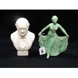 A Parian Ware Bust Of Gladstone, Together With A Sylvac Art Deco Dancing Lady Figure