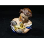 A Rare 19th Century Staffordshire Pottery Lidded Box In The Form Of A Bust & Hen, 4.5" High