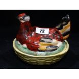 A Staffordshire Pottery Coloured Hen On Nest, 5" Across