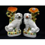 Two Staffordshire Pottery Seated Dog Spillholder Groups, 13" High