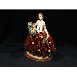 A Mid 20th Century Italian Pottery Figure Of Lady With Basket Of Flowers (Some Chips To Petals) 12"