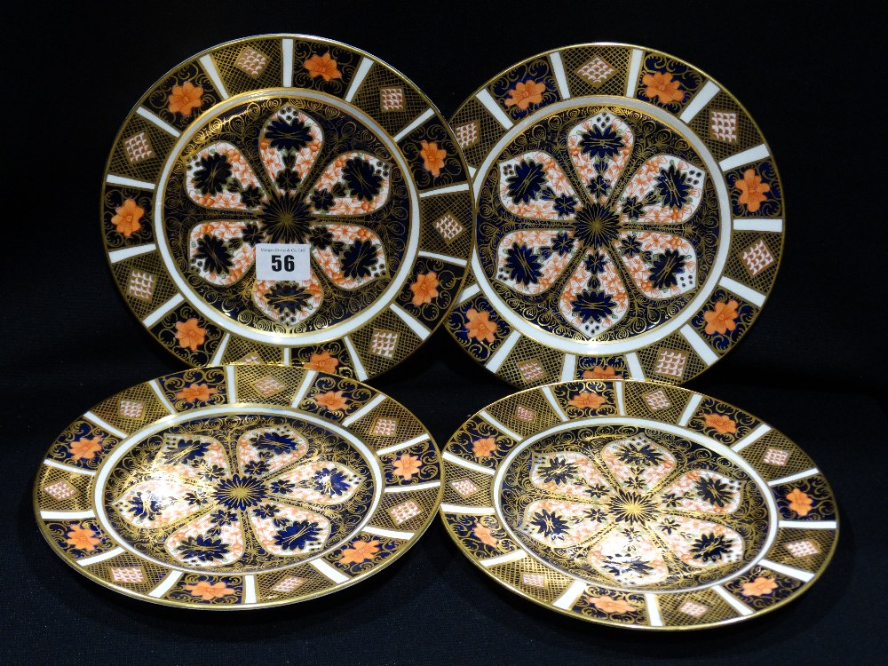 Four Circular Royal Crown Derby Imari Pattern Dessert Plates, 8.5"