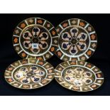 Four Circular Royal Crown Derby Imari Pattern Dessert Plates, 8.5"