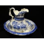 A Blue & White Transfer Decorated Wash Jug & Basin (AF)